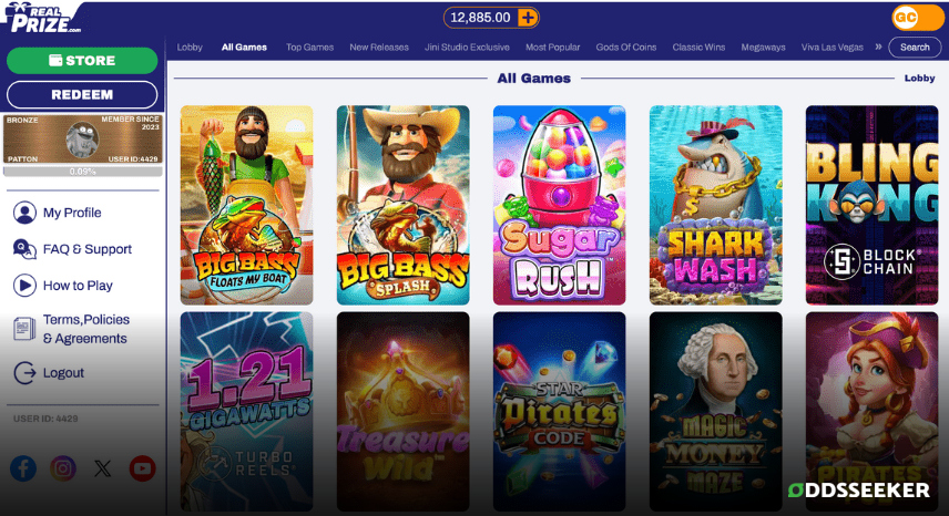 Screenshot of the RealPrize Casino No Deposit Bonus Information