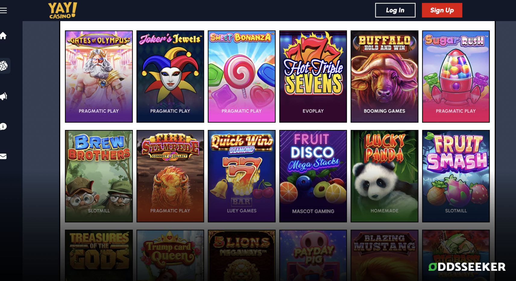 YAY Crypto sweepstakes casino desktop games library screenshot