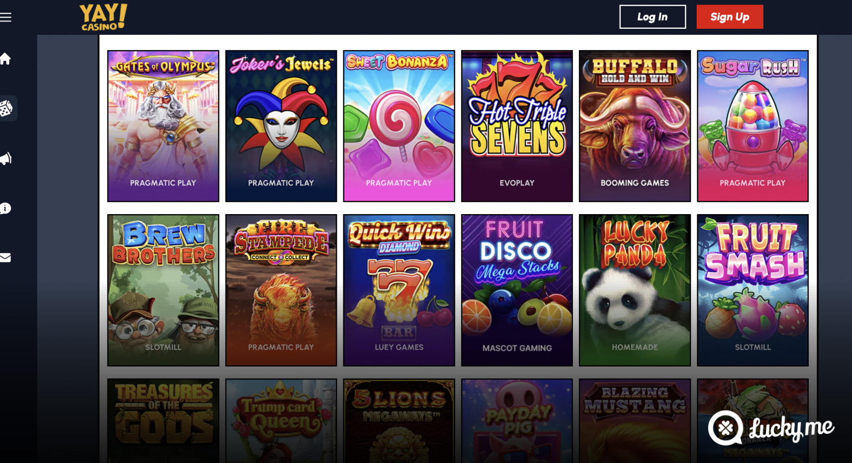 YAY Crypto sweepstakes casino desktop games library screenshot