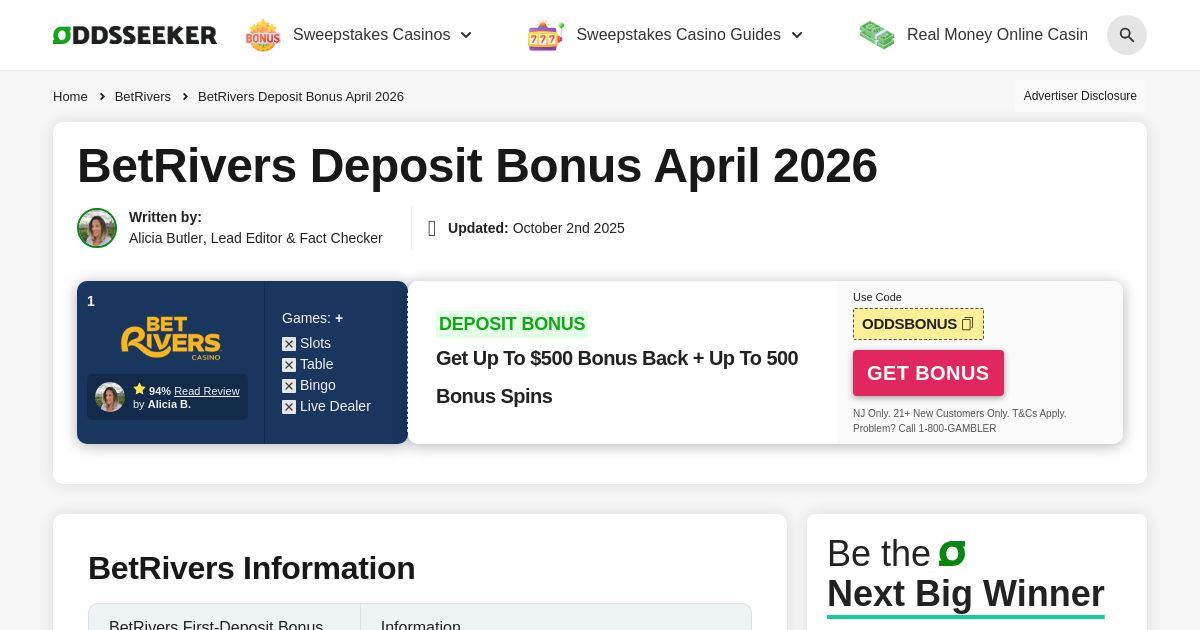 BetRivers Deposit Bonus 2026