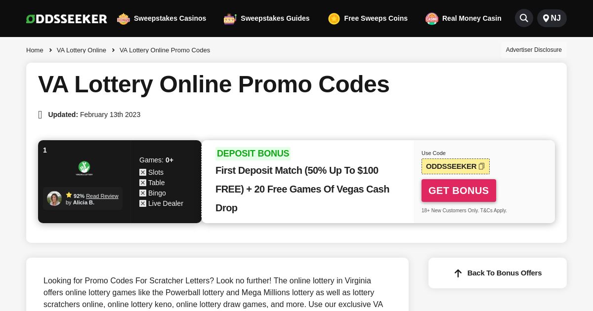 VA Lottery Scratch Ticket Codes Promo Codes For Scratcher Letters