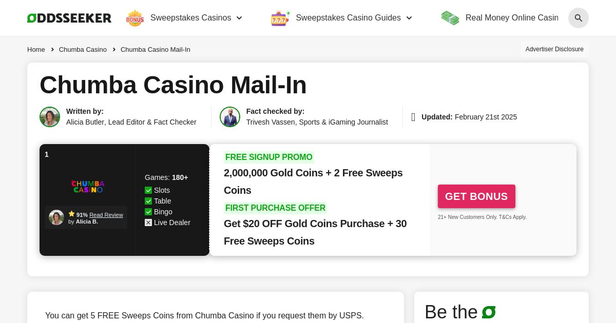 Chumba Casino Mail-In Sweepstakes - Get Postal Request Code on Envelopes