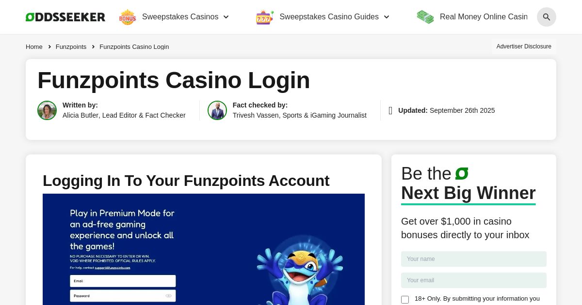 Funzpoints Casino Login🎖️ Get $22.50 FREE with our Code
