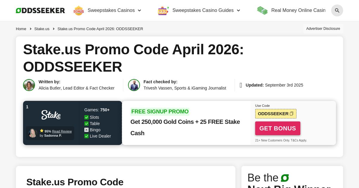Stake.us Promo Code: 260K GC + 25 Free Stake Cash