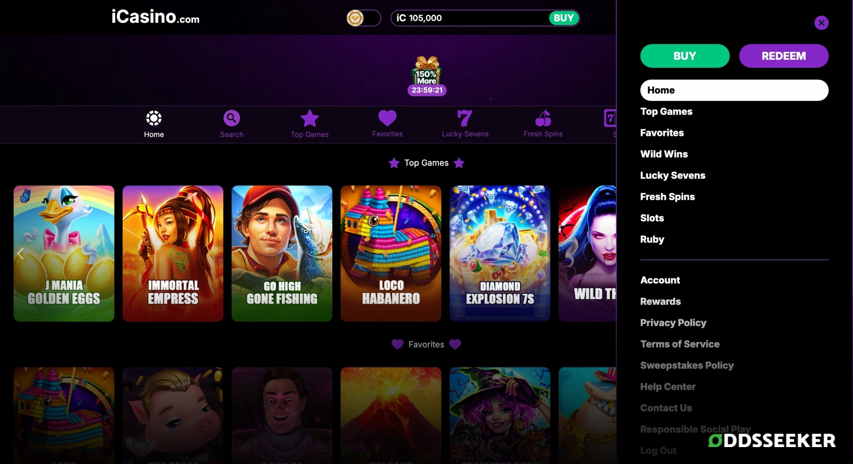 Screenshot of iCasino desktop lobby