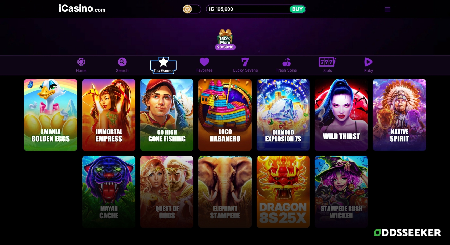 Screenshot of iCasino desktop games page