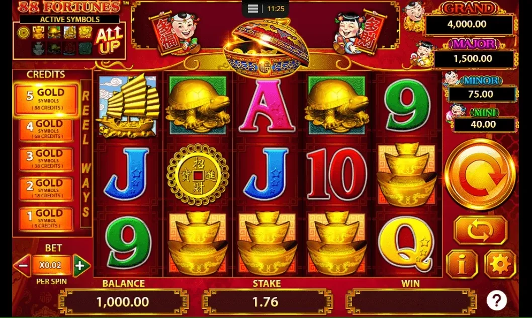 Screenshot of the 88 Fortunes slot game