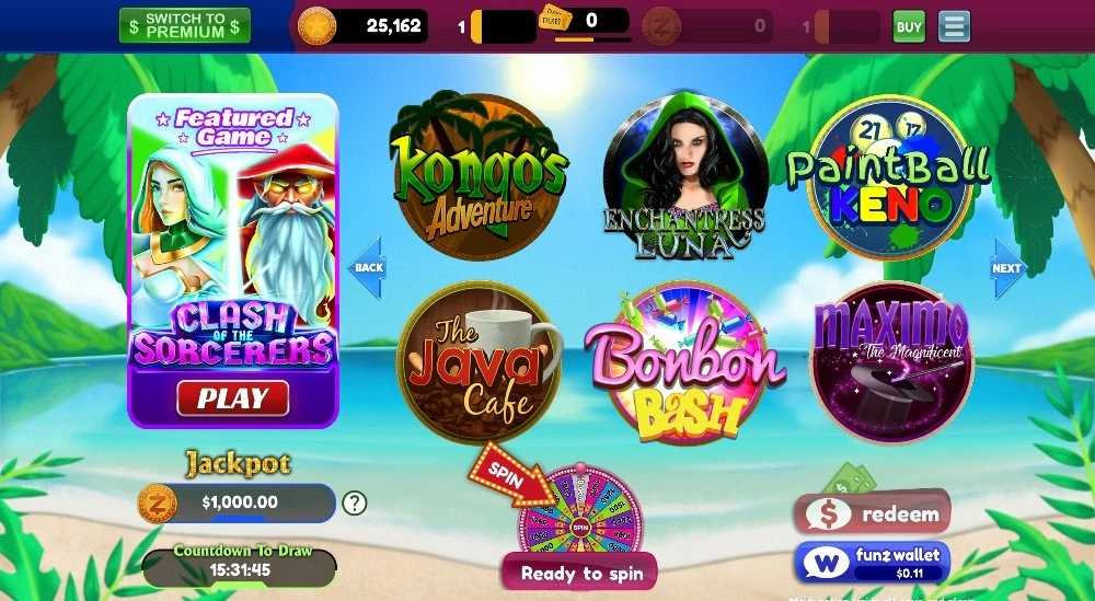 Screenshot of the Funzpoints Casino lobby