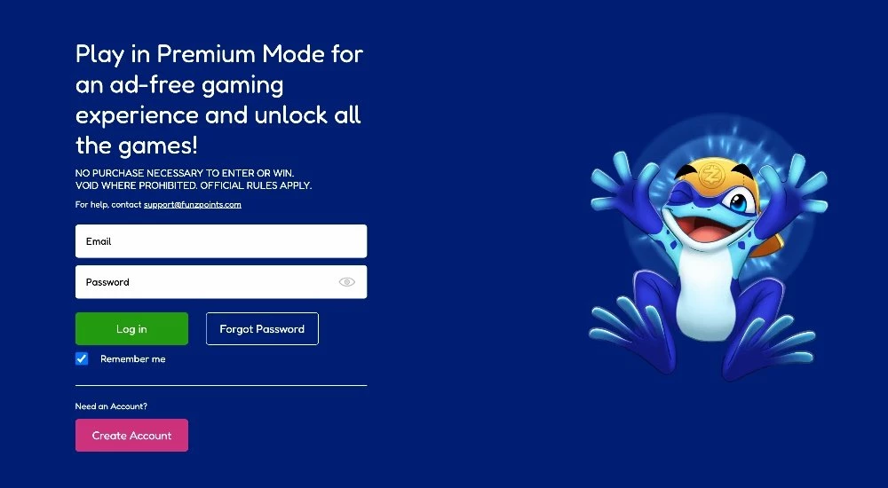 Screenshot of the Funzpoints Casino login page