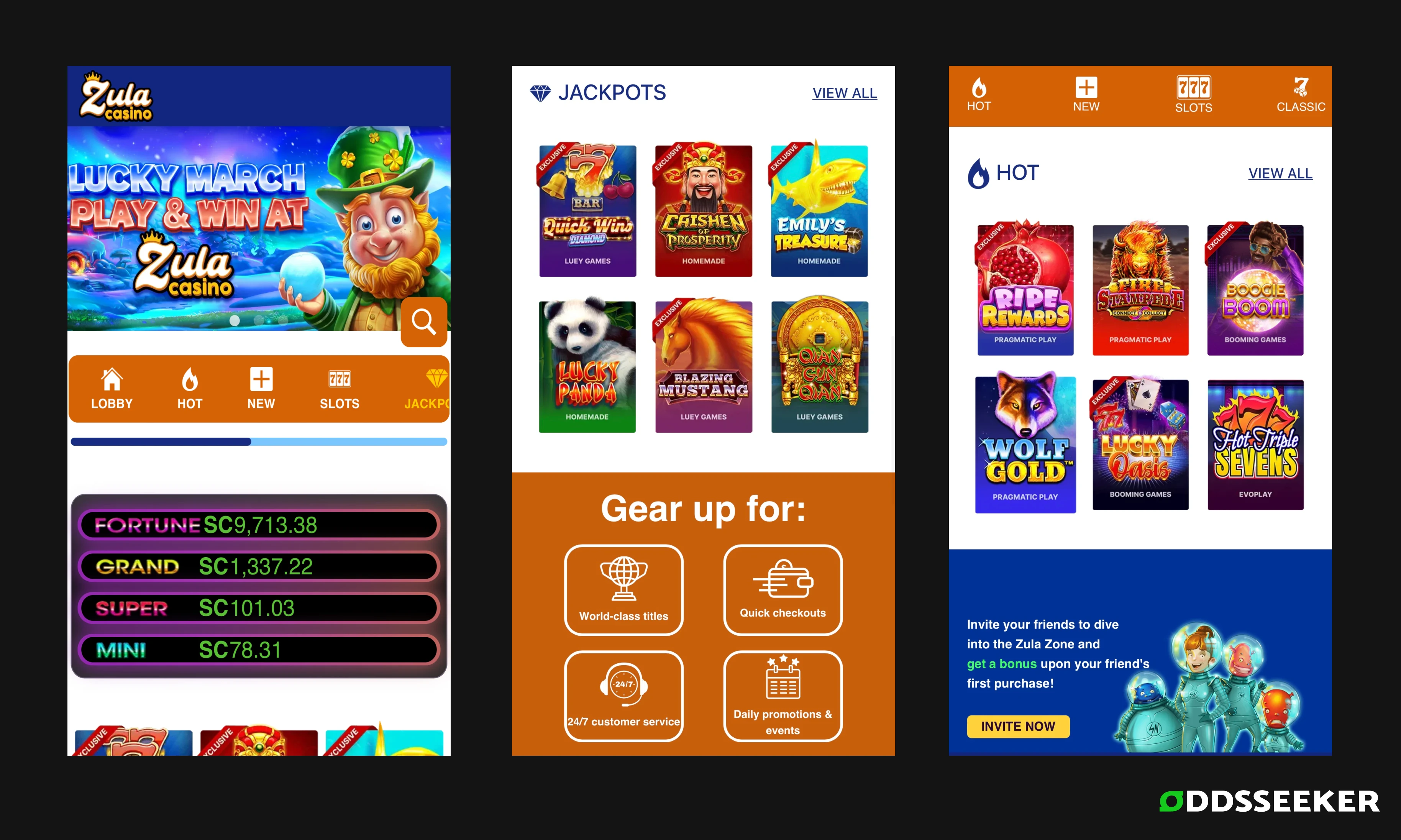Gallery of Product Screenshots From Zula Casino - Games and Login