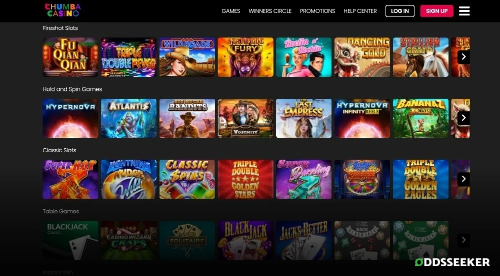 Screenshot of Chumba Casino Games Lobby