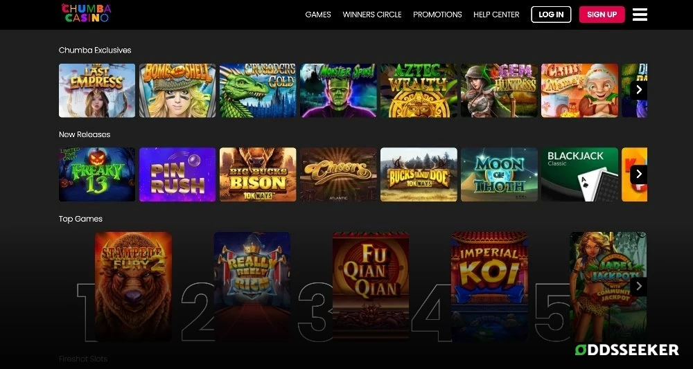 Screenshot of the Chumba Casino Lobby