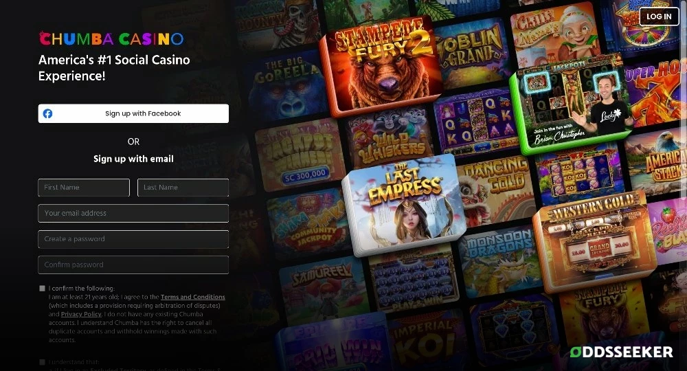 Screenshot of the Chumba Casino Signup Page