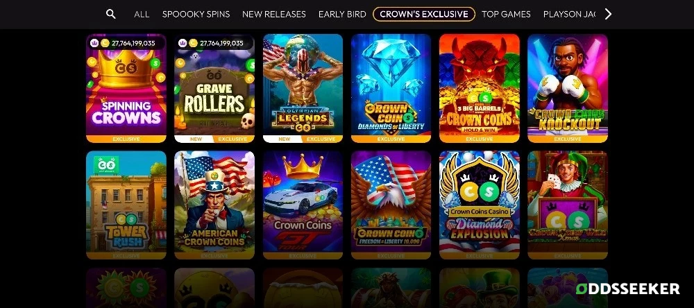 Screenshot of Crown Coins Casino Exclusive Games
