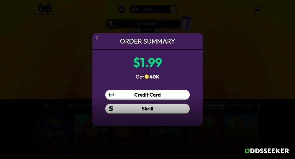 Screenshot of Crown Coins Casino Minimum Purchase