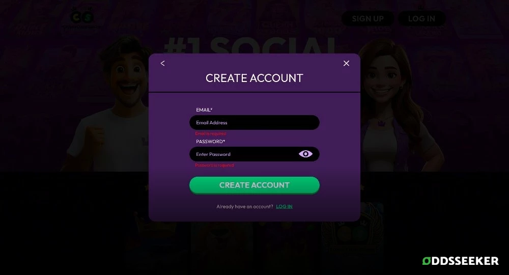 Screenshot of Crown Coins Casino New Player Signup