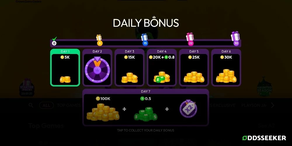 Screenshot of Crown Coins Daily Login Bonus