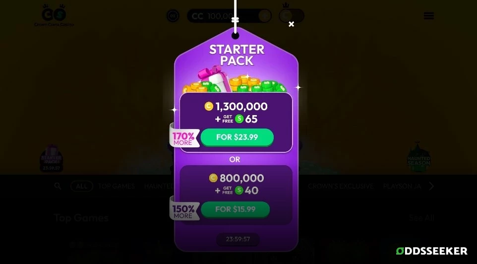 Screenshot of Crown Coins First Purchase Promo