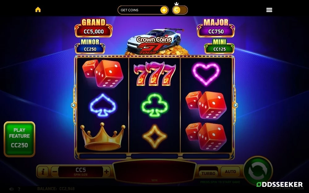 Crown Coins GT Tour Slot Game Screenshot of the Crown Coins GT Tour Slot Game