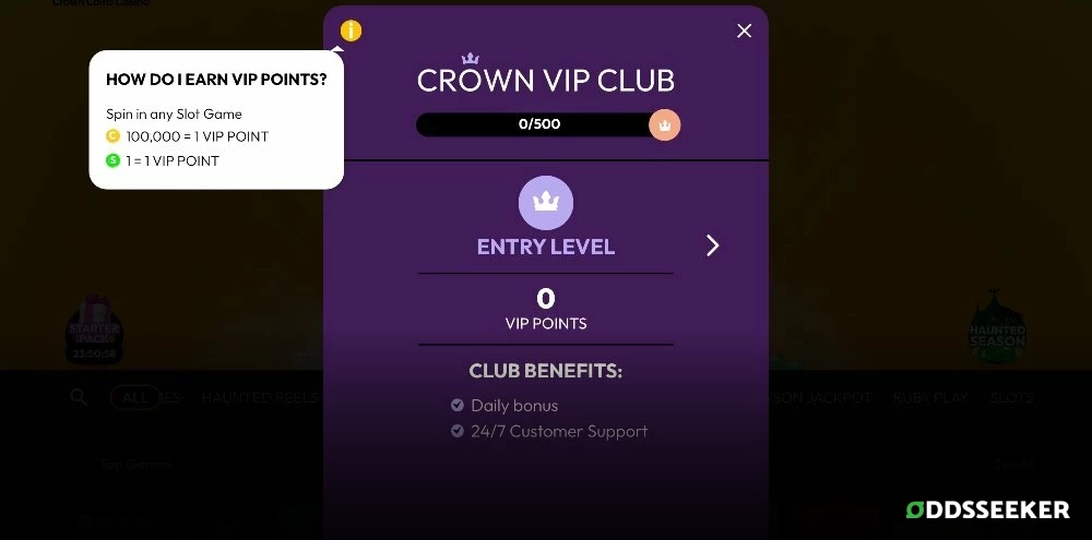 Screenshot of Crown Coins VIP Program