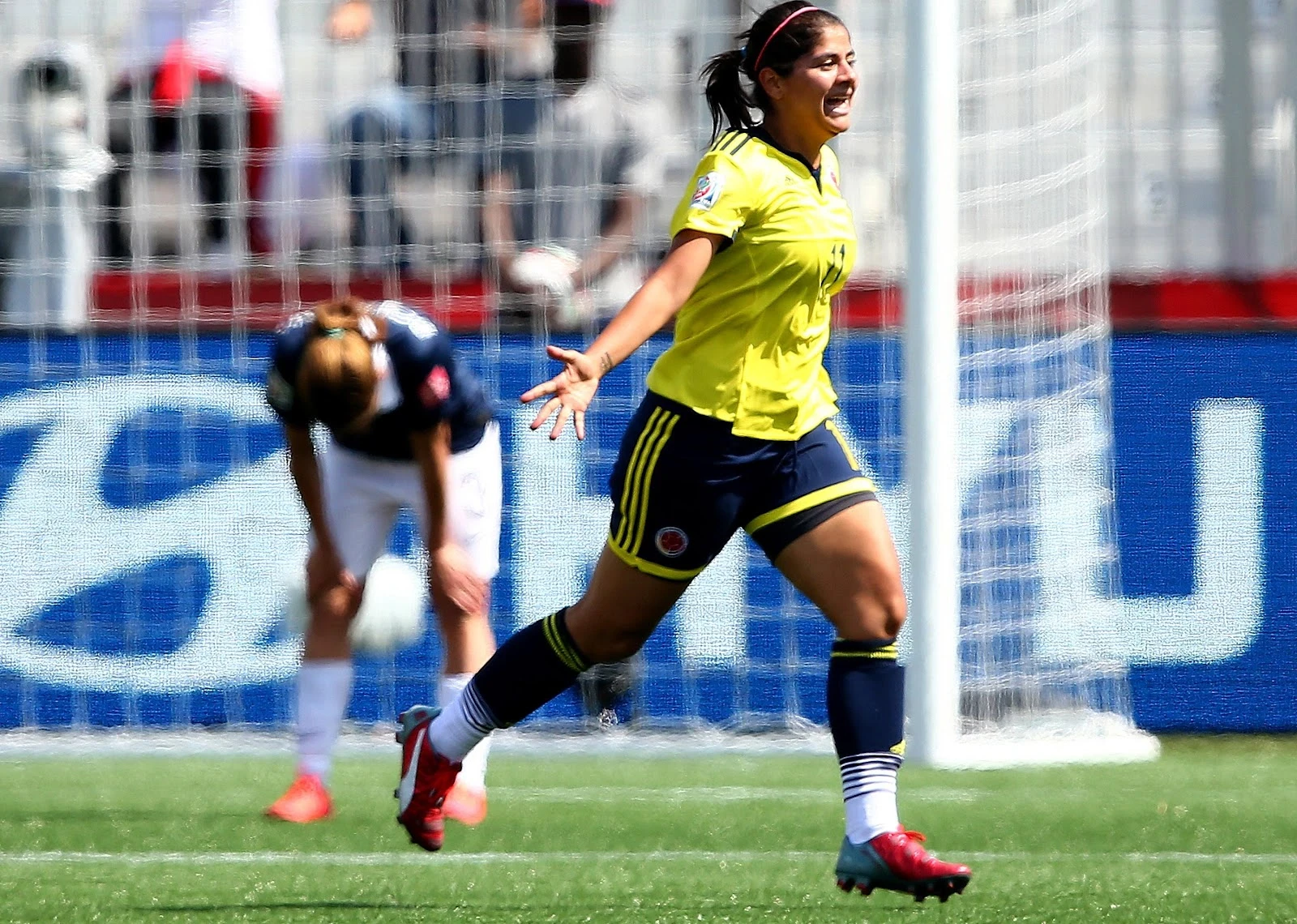 Catalina Usme of Colombia celebrates a goal during the FIFA Women's World Cup.