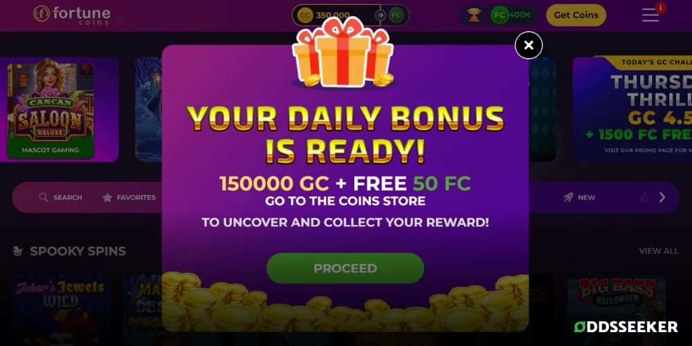 Screenshot of Fortune Coins daily login bonus