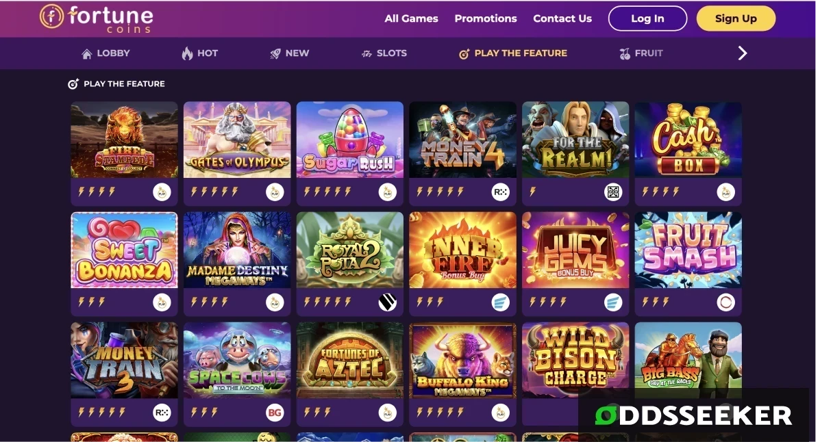 Screenshot of Fortune Coins games selection