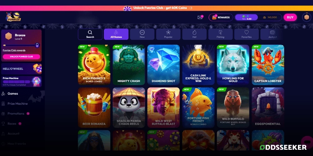 Screenshot of Funrize Casino Games