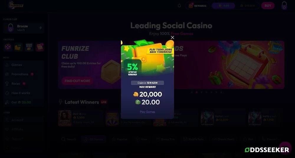 Screenshot of Funrize First Purchase Bonus