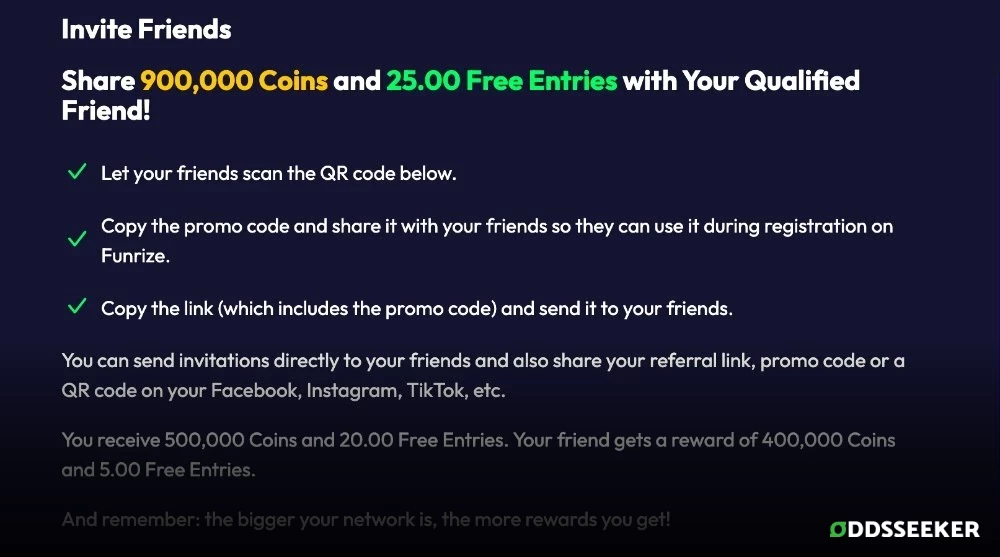 Screenshot of the Funrize Friend Referral Bonus