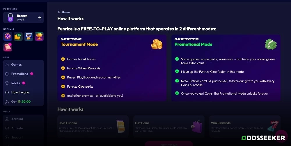 Screenshot of Funrize Casino Gameplay Modes