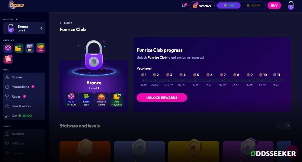 Screenshot of Funrize Rewards Program