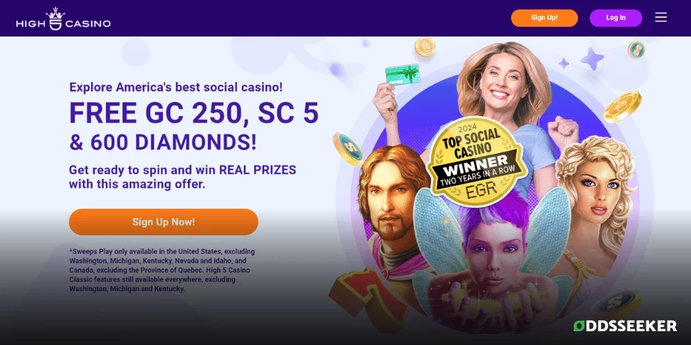 Screenshot of High 5 Casino Homepage