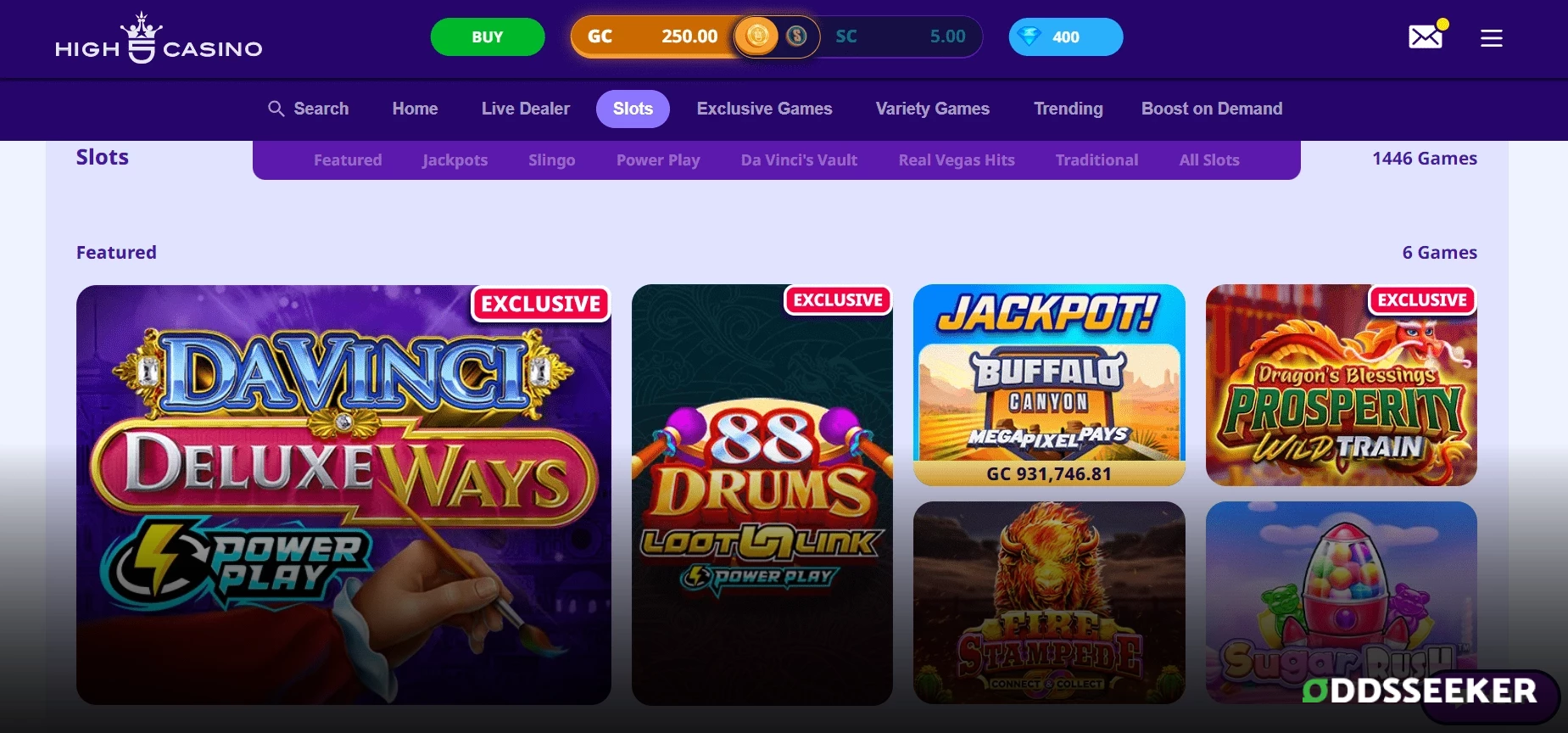 Screenshot of High 5 Casino slots page