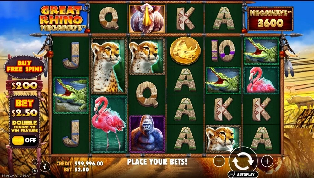 Screenshot of the Great Rhino Megaways Slot Game