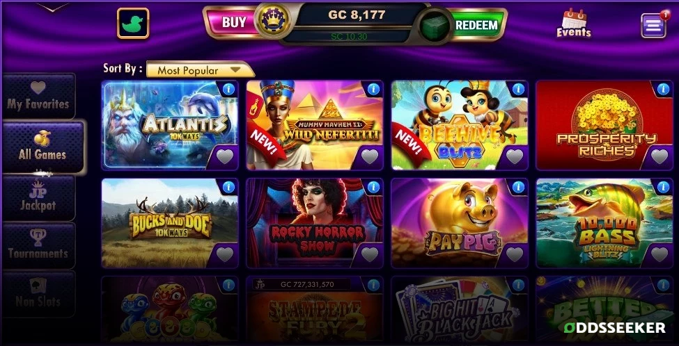 Screenshot of LuckyLand Slots Casino Lobby