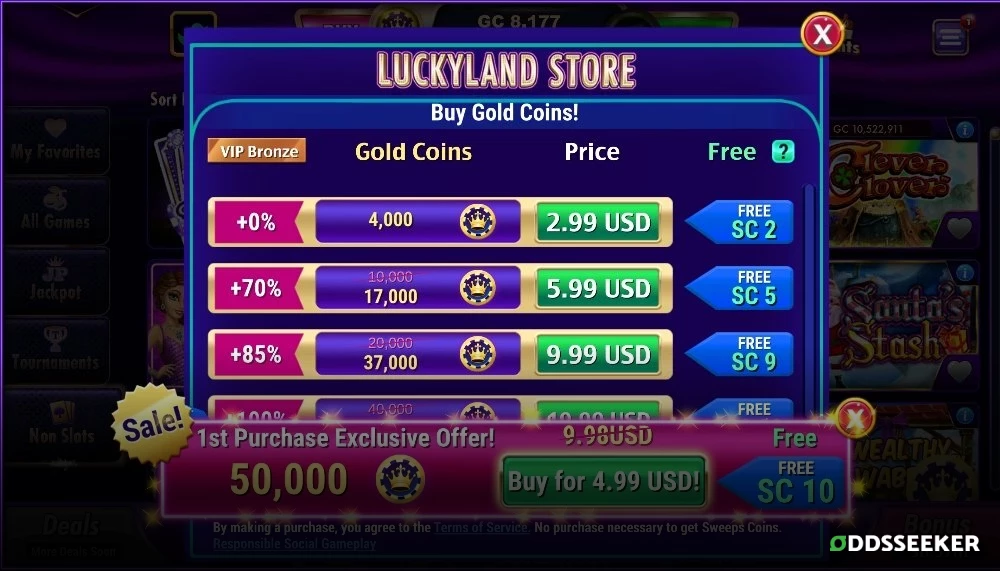 Screenshot of LuckyLand Slots Gold Coin Purchase Promos