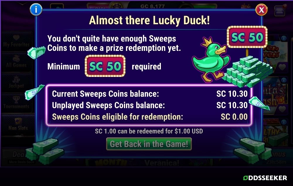 Screenshot of LuckyLand Slots Redemptions