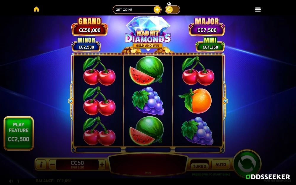 Mad Hit Diamonds Slot Game Screenshot of the Mad Hit Diamonds Slot Game