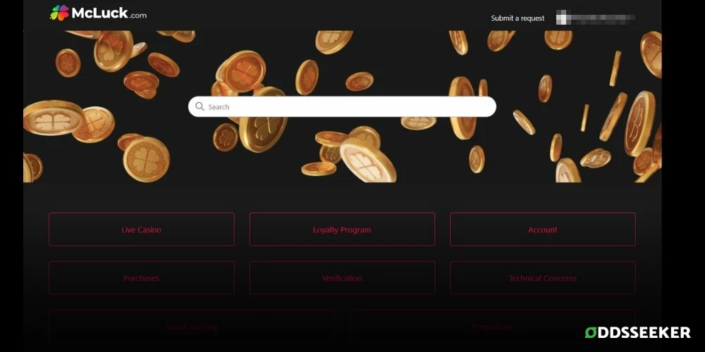 Screenshot of McLuck Casino customer support page
