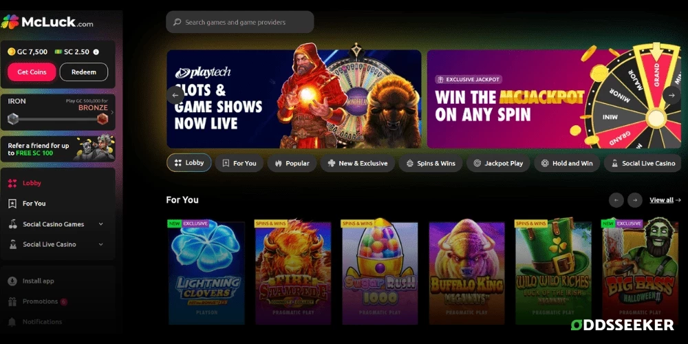 Screenshot of McLuck Casino homepage