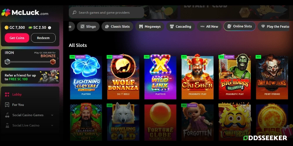 Screenshot of McLuck Casino slots page