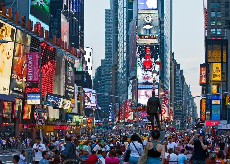 Crowds of people in New York City.