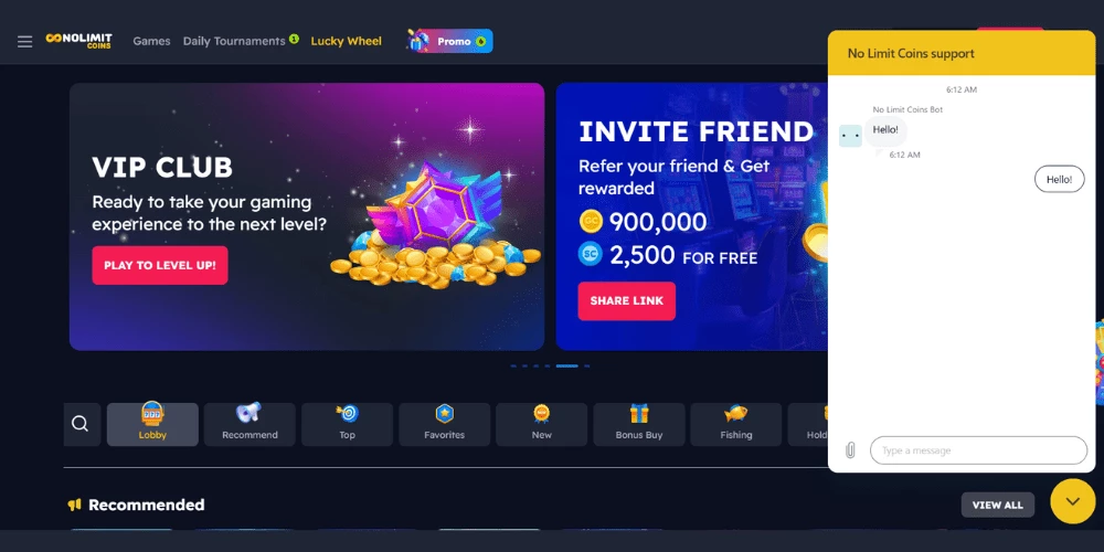 Screenshot of NoLimitCoins Customer Support