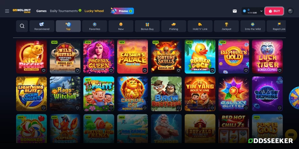 Screenshot of NoLimitCoins Top Games Page