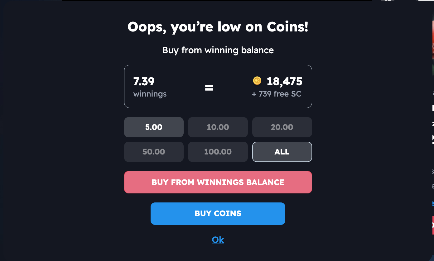 Screenshot comparing NoLimitCoins winnings versus Super Coins