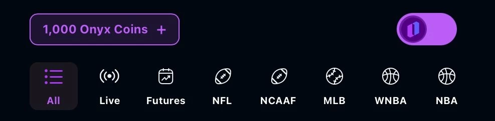 Screenshot of Onyx Coins toggle