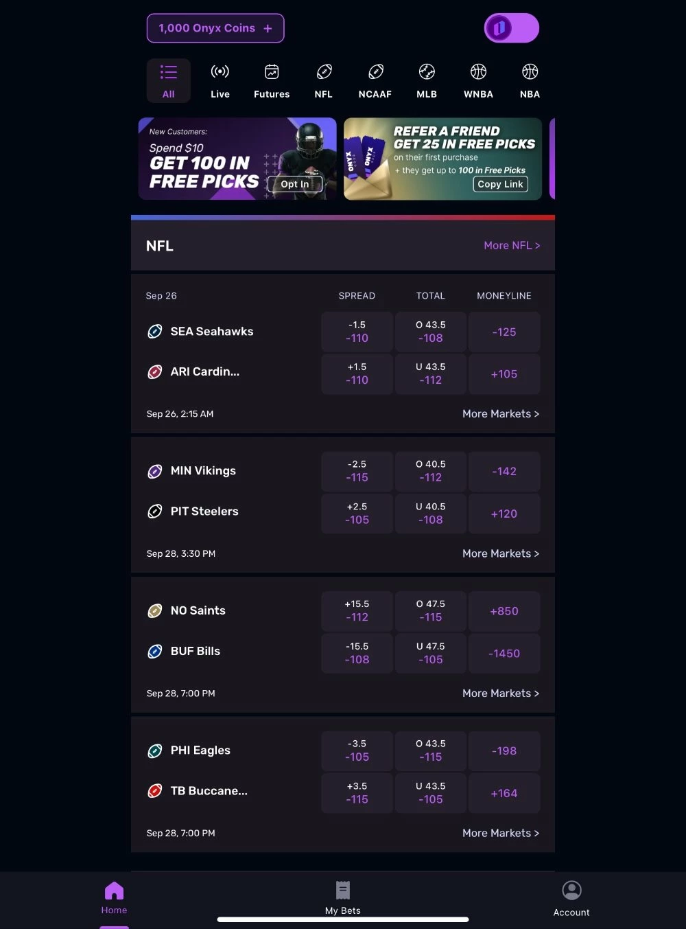 Screenshot of Onyx Odds Sports Picks