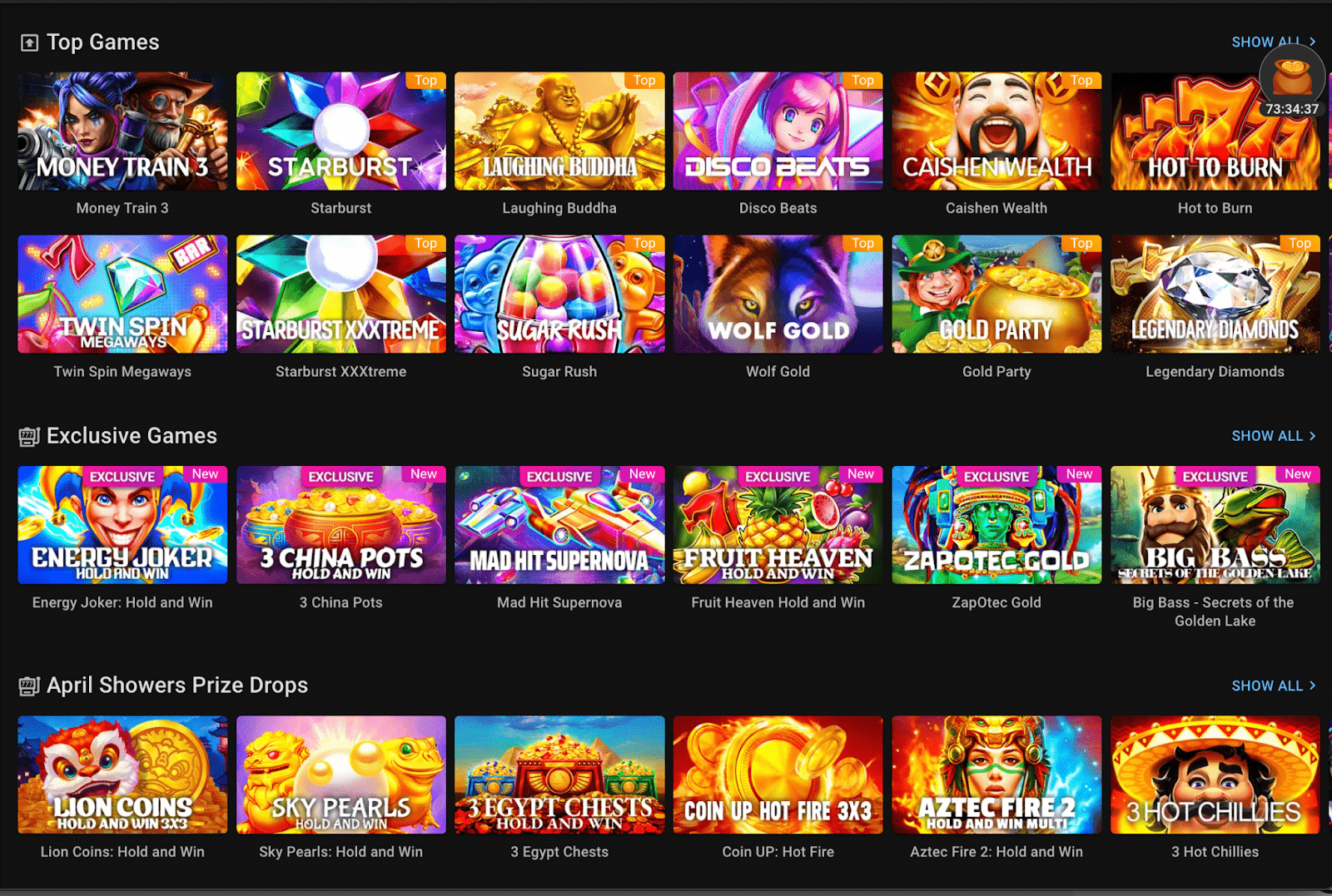 Screenshot of Pulsz Casino game library