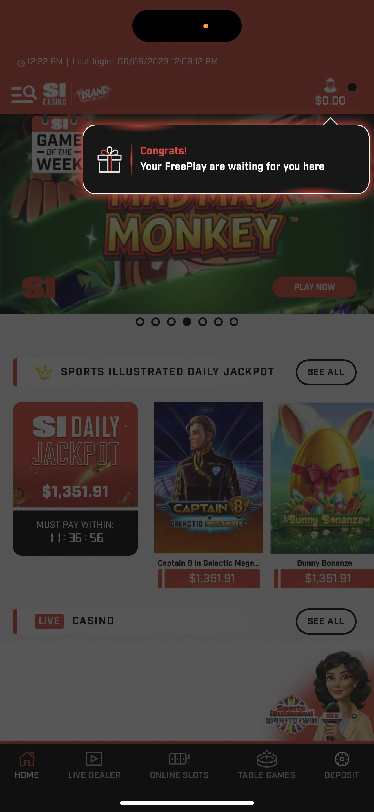 Sign Up to SI Casino Mobile App & Use Free Play Balance to Play Interesting Illustrated Games.